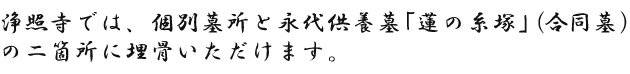 浄照寺では、個別墓所と永代供養墓（合同墓）
の二箇所に埋骨いただけます。